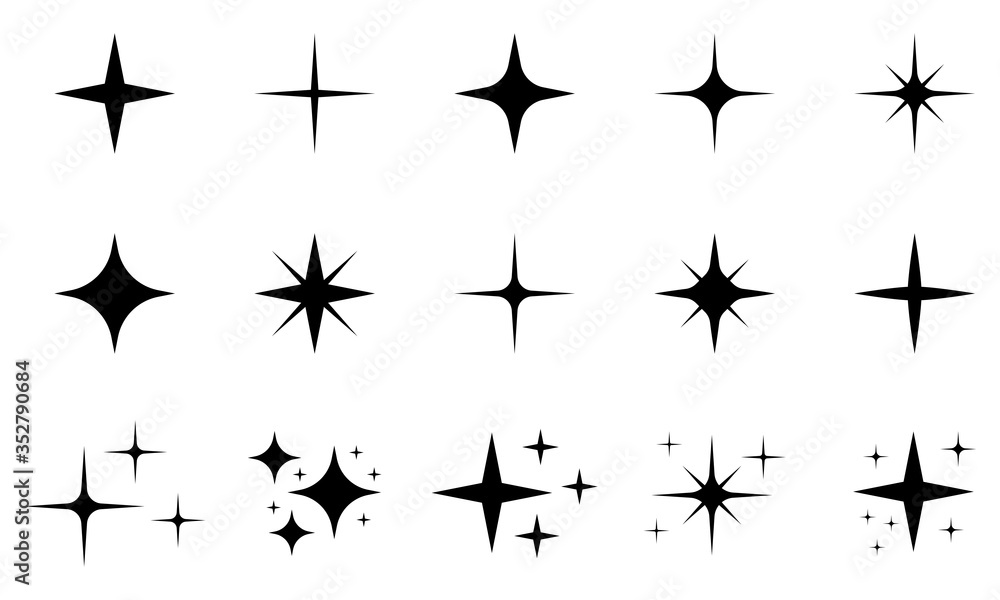 Sparkle star icon set. Twinkle symbol in flat design. Vector illustration. Sparkle star icon set. Twinkle symbol in flat design. Vector illustration.