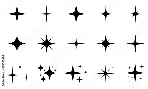 Sparkle star icon set. Twinkle symbol in flat design. Vector illustration. 