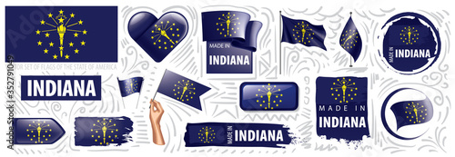 Vector set of flags of the American state of Indiana in different designs