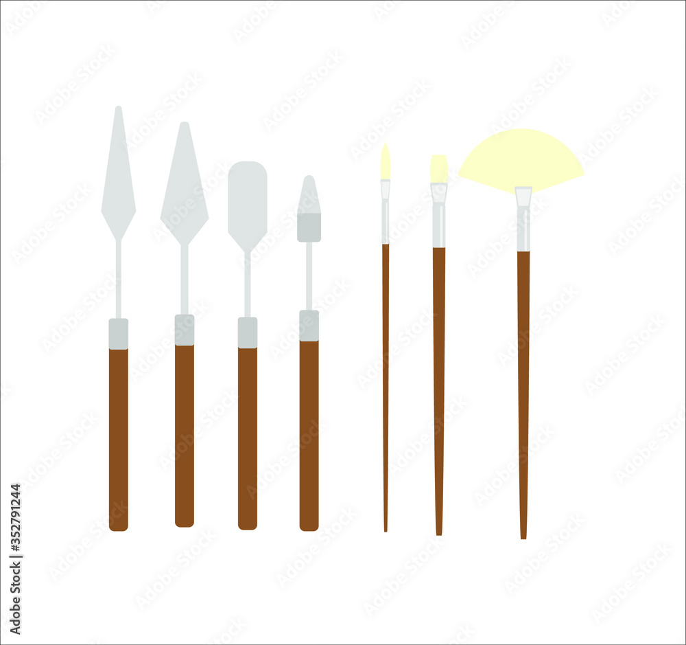 collection of brushes and spatulas to paint canvases. Illustrator for web and mobile design. collection of brushes and spatulas to paint canvases. Illustrator for web and mobile design.
