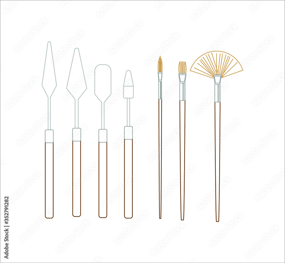 collection of brushes and spatulas to paint canvases. Illustrator for web and mobile design. collection of brushes and spatulas to paint canvases. Illustrator for web and mobile design.