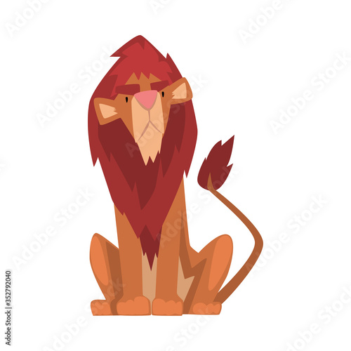Funny Lion, Mammal Jungle Animal Character, Front View Cartoon Vector Illustration
