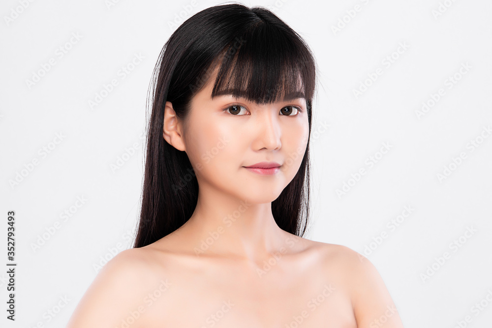 close up Beauty Woman face Portrait, Beautiful Young Asian Woman with Clean Fresh Healthy Skin, Facial treatment. Cosmetology, beauty and spa, isolated on white background close up Beauty Woman face Portrait, Beautiful Young Asian Woman with Clean Fresh Healthy Skin, Facial treatment. Cosmetology, beauty and spa, isolated on white background
