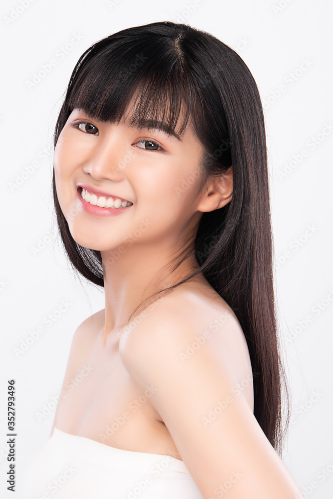 Beauty Woman face Portrait, Beautiful Young Asian Woman with Clean Fresh Healthy Skin, Facial treatment. Cosmetology, beauty and spa, isolated on white background. Beauty Woman face Portrait, Beautiful Young Asian Woman with Clean Fresh Healthy Skin, Facial treatment. Cosmetology, beauty and spa, isolated on white background.