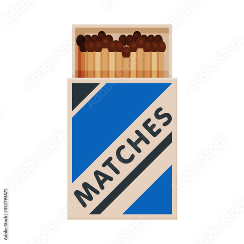 Opened Cardboard Matchbox with Matches, Sulphur Head Match set for Bonfire, Gas Stove, Smoking Vector Illustration