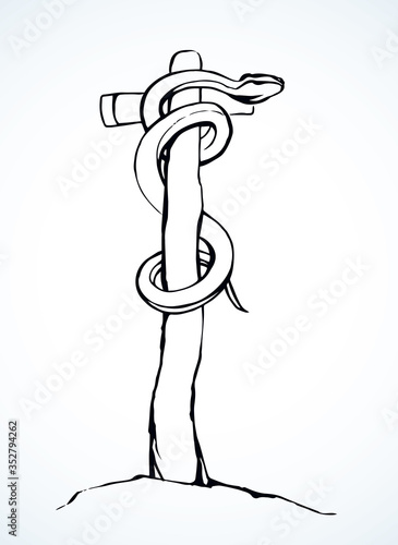 The serpent on the pole. Vector drawing
