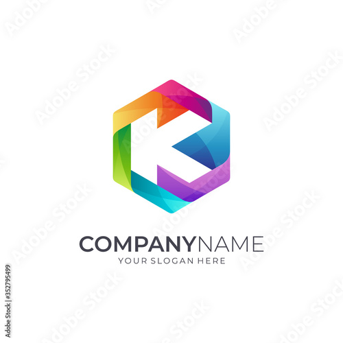 Letter k hexagon colorful logo. Creative initial k logo design