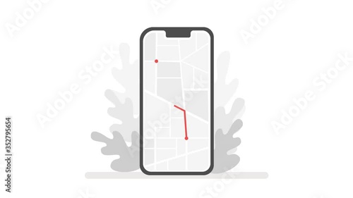 Scooter with delivery man 4k motion animation cartoon character. Fast courier. Restaurant food service, mail delivery service a postal employee the determination of geolocation using electronic device