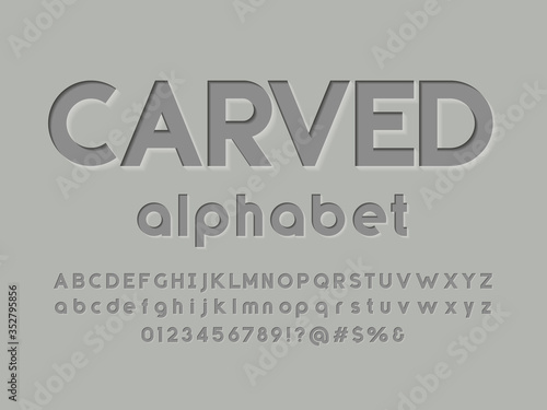 Modern embossed alphabet design with uppercase,lowercase, numbers and symbols