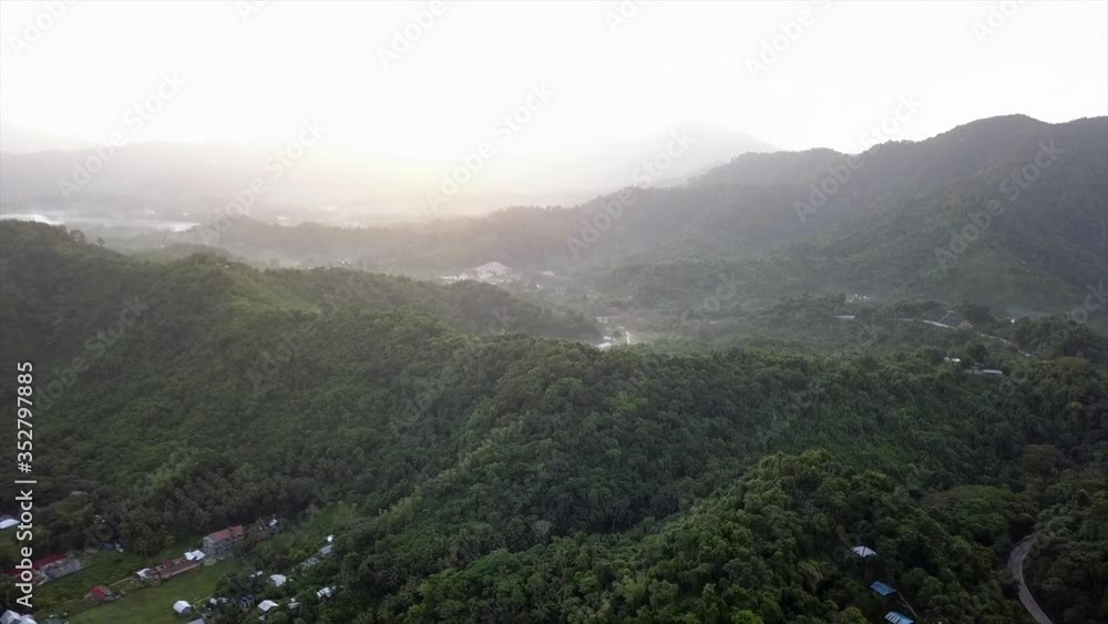 Aerial drone shot of mountains during a beautiful sunrise in Palawan, Philippines Aerial drone shot of mountains during a beautiful sunrise in Palawan, Philippines
