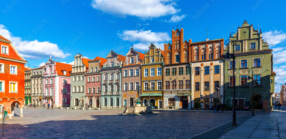Poznan city historical streets and old market square
