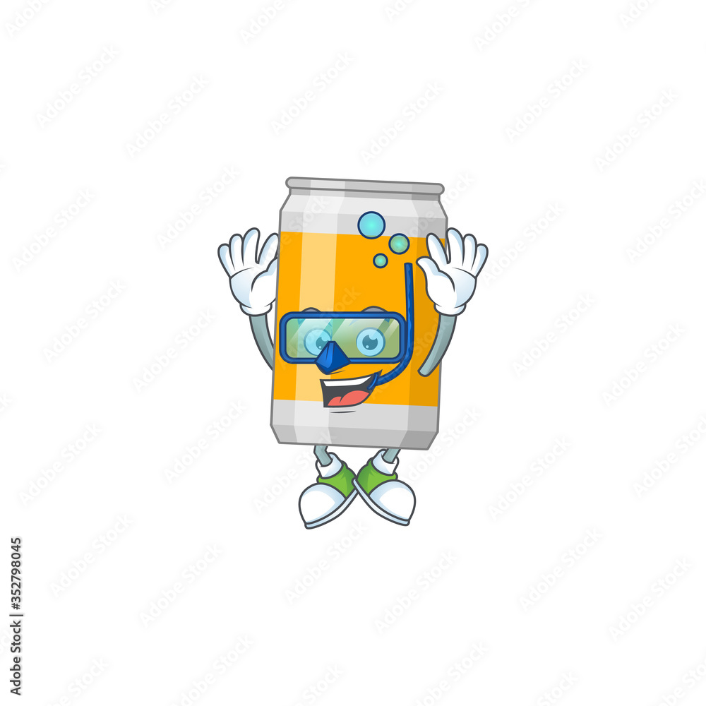 cartoon drawing concept of beer can wearing cool Diving glasses ready to swim cartoon drawing concept of beer can wearing cool Diving glasses ready to swim