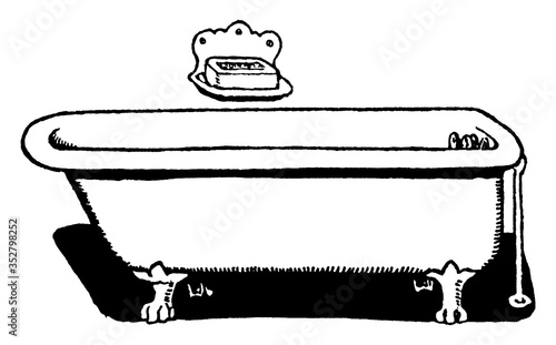 Porcelain Claw Foot Bathtub, vintage illustration.