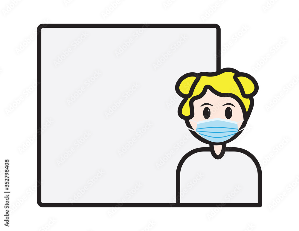 Girl wearing surgical mask with blank frame on the background Girl wearing surgical mask with blank frame on the background