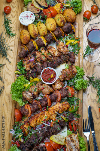 Delicious grilled meat and steak with fresh vegetable