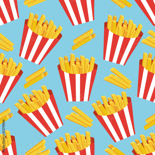 Seamless pattern with french fries . Vector illustration.