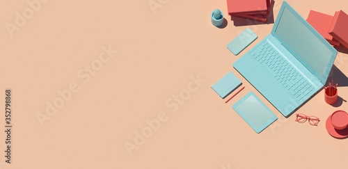 e-learning concept. 3d rendered illustration of online education banner, copy space