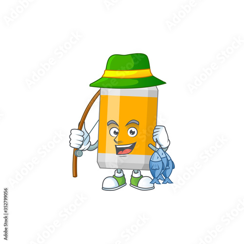 A Caricature picture of beer can fisher succeed catch a fish