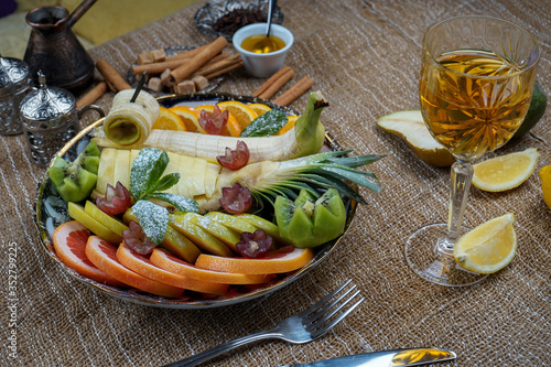 Healthy salad with fresh exotic fruit