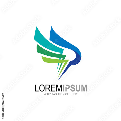 Creative initial Letter P and wing Logo design template