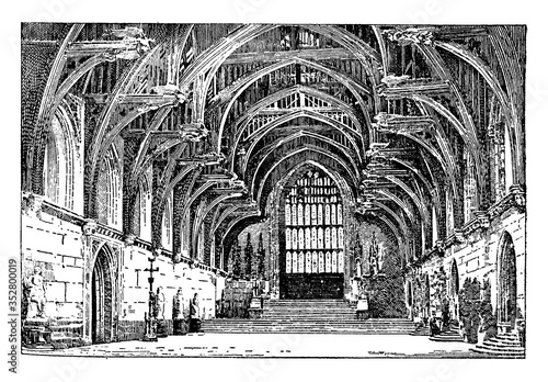 Interior of Westminster Hall, vintage illustration.