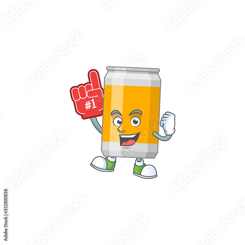 Beer can Cartoon character design style with a red foam finger
