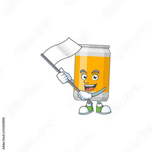 Cute caricature character of beer can with a white flag