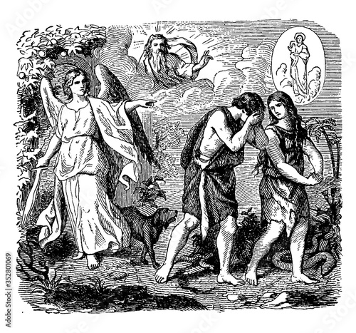 Expulsion from the Garden of Eden, vintage illustration