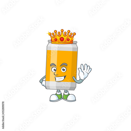 A charming King of beer can cartoon character design with gold crown