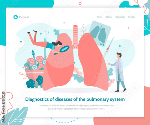 Lungs health. Prevention of lung diseases, fluorography, vaccination. Landing design template. Medical flat vector.