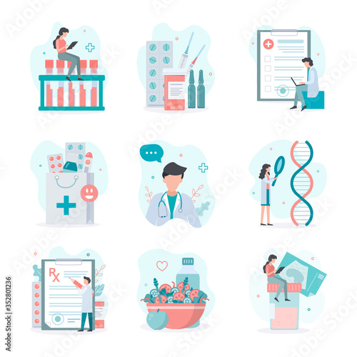 Set medical vector illustrations. Flat style. Ideal for web site and mobile app.