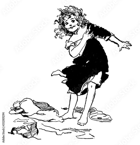 Girl Dressing, vintage illustration