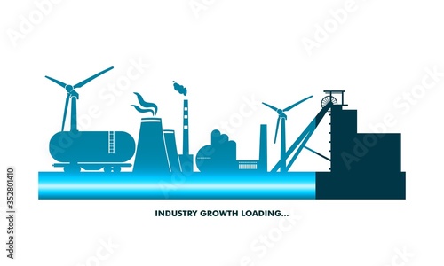 Concept of industrial plant and manufacture building. Energy generation and heavy industry. Progress or loading bar