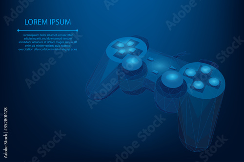 Abstract mesh line and point gamepad for video games. Low poly joystick illustration. Vector polygonal concept of computer games.