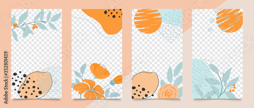Design backgrounds for social media post and stories. Photo frame template for shop , fashion, blog, web ads. Trendy Memphis design cover. Abstract shape with minimal design. Vector  illustration.