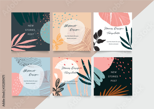 Design backgrounds for social media post and stories. Photo frame template for shop , fashion, blog, web ads. Trendy Memphis design cover. Abstract shape with minimal design. Vector  illustration.