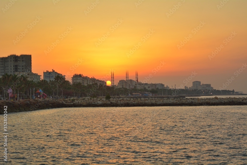 Sunrise at the sea in Mersin Turkey 