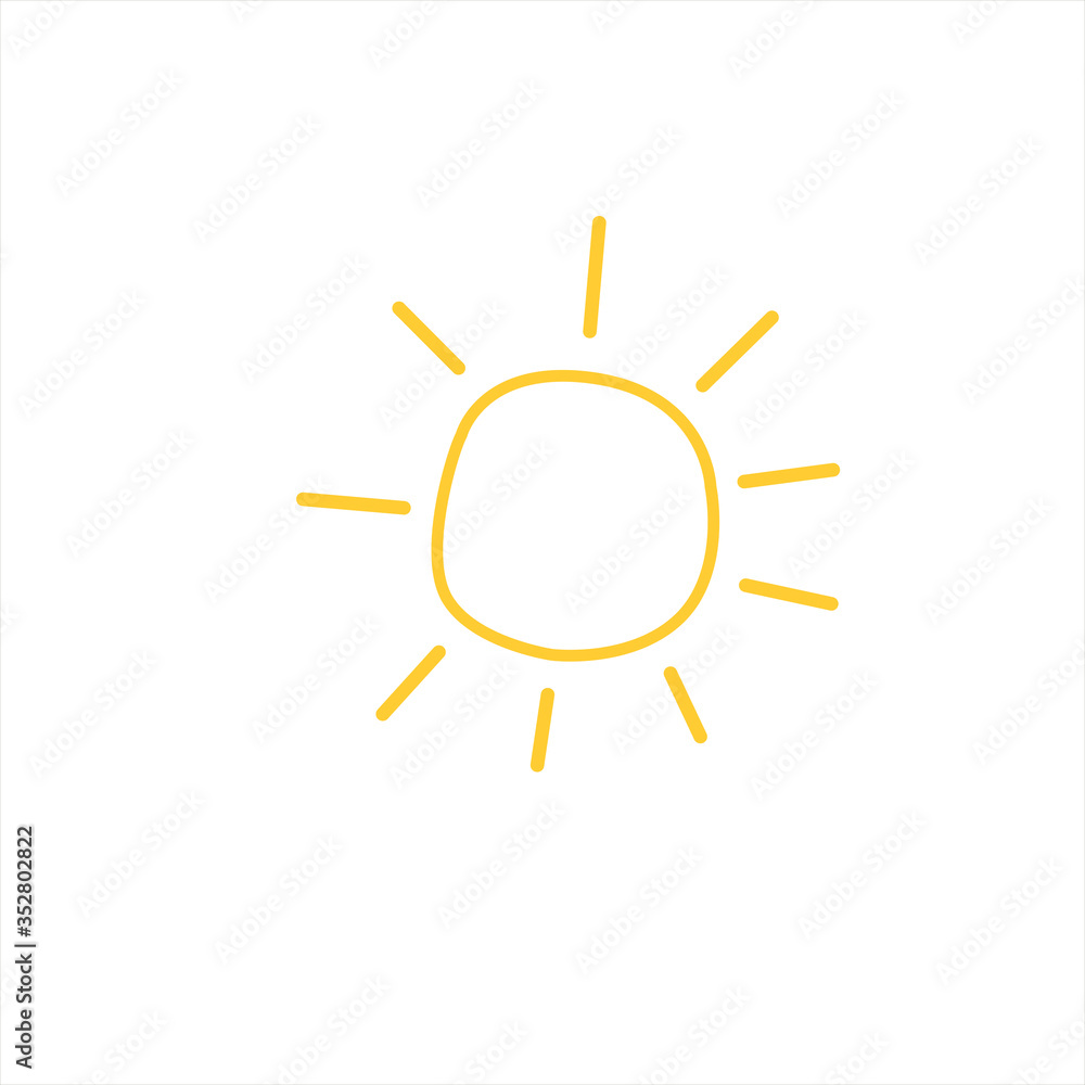 Sun icon. Symbol of sunny weather. Vector hand drawn illustration in the style of a doodle. Isolated on white background Sun icon. Symbol of sunny weather. Vector hand drawn illustration in the style of a doodle. Isolated on white background