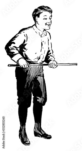 Boy With Stick, vintage illustration.