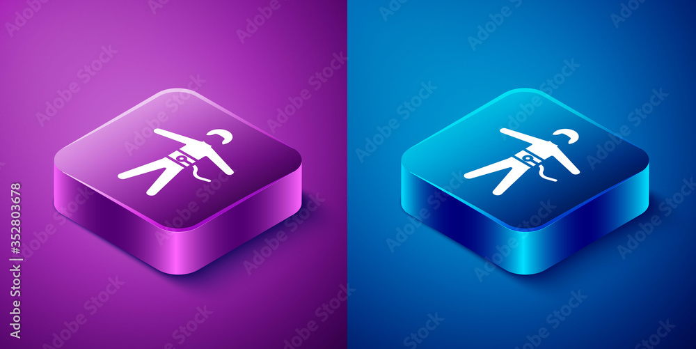 Isometric Bungee jumping icon isolated on blue and purple background. Square button. Vector Illustration Isometric Bungee jumping icon isolated on blue and purple background. Square button. Vector Illustration