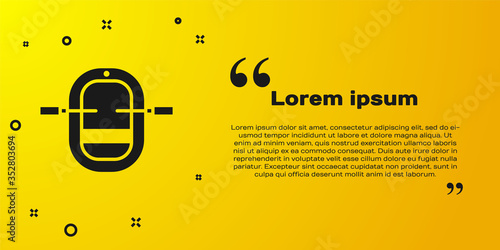 Black Rafting boat icon isolated on yellow background. Inflatable boat with paddles. Water sports, extreme sports, holiday, vacation. Vector Illustration
