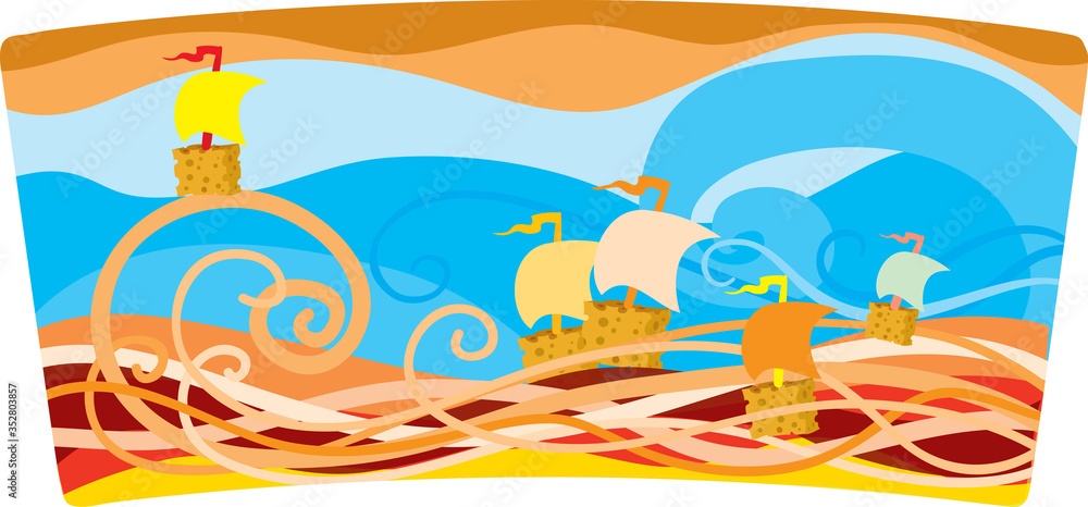 illustration with sea and ships, vector illustration,