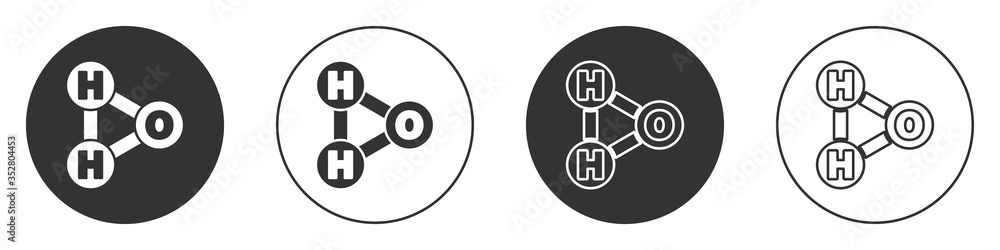 Black Chemical formula for water drops H2O shaped icon isolated on white background. Circle button. Vector Illustration Black Chemical formula for water drops H2O shaped icon isolated on white background. Circle button. Vector Illustration
