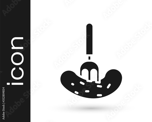Grey Pickled cucumber on a fork icon isolated on white background. Vector Illustration