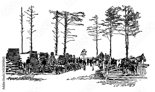 Cavalry Camp, vintage illustration.
