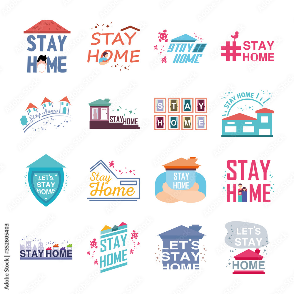 set of icons campaign stay at home, coronavirus prevention set of icons campaign stay at home, coronavirus prevention