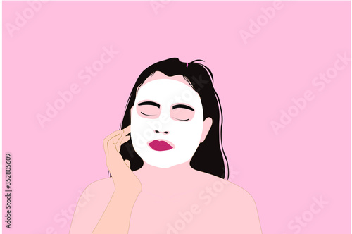 Girl with face mask / sheet mask. Flat vector.