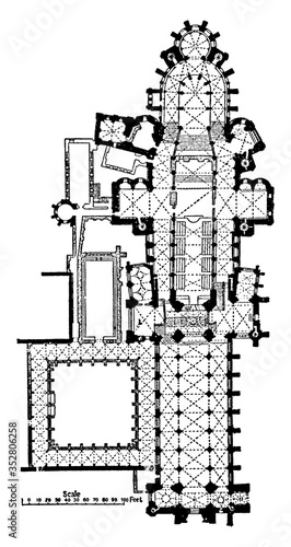 Canterbury Cathedral, vintage illustration.