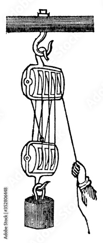 Compound Pulley, vintage illustration.