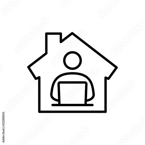 Símbolo teletrabajo. Icono plano lineal trabajador en casa en color negro